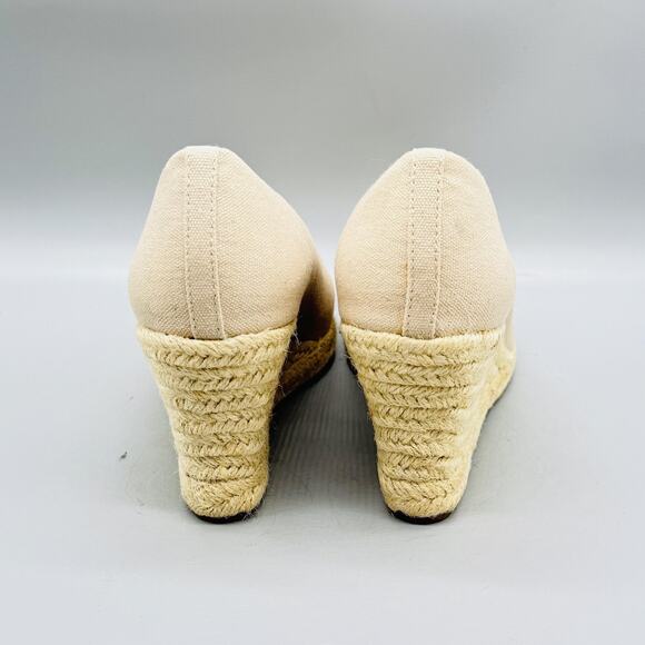 J Crew Shoes Womens 7 Beige Canvas Seville Wedge Espadrille Slip On Heels Summer - Picture 7 of 13
